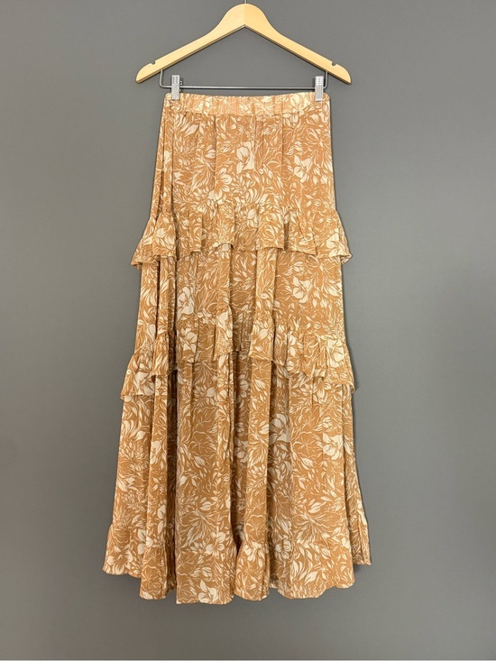 Promesa Dresses & Skirts - Promesa Floral Tiered Ruffle Maxi Skirt Tan Cream Boho Womens Small